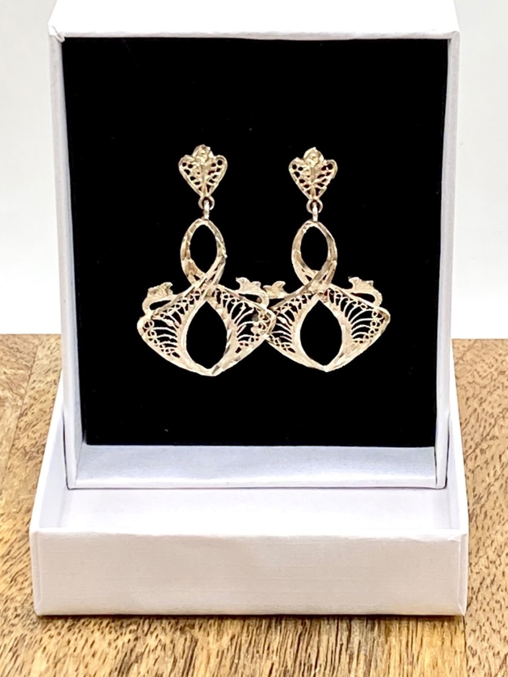 Artisan 925 Sterling Silver Art Nouveau Filigree Dangle Earrings Engraved Vtg
